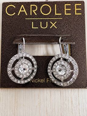 Carolee Lux Silver Toned Crystal Halo Drop Lever-back Earrings